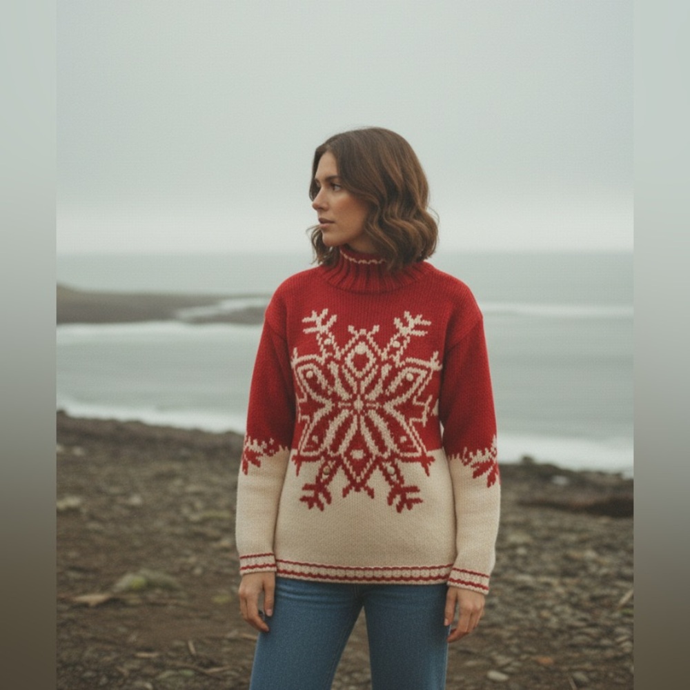 Express Red and Cream Nordic Snowflake Sweater